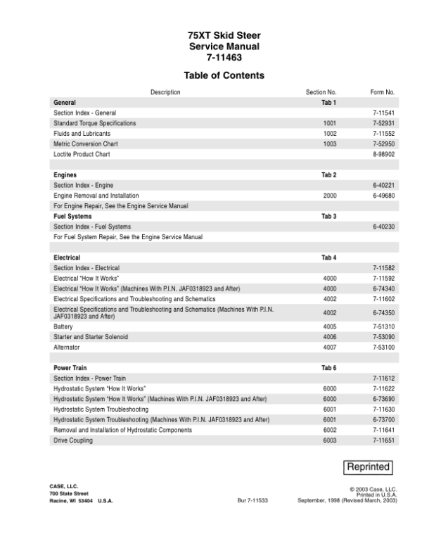 Case 75XT SkidSteer Service Repair Manual Workshop Guide