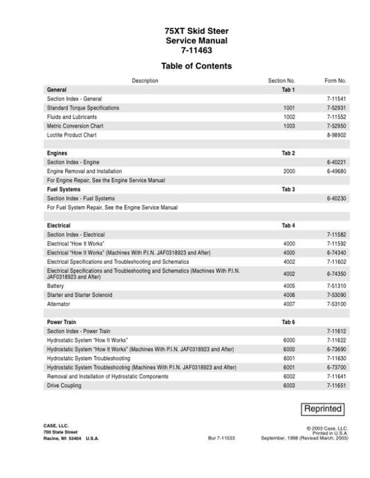 Case 75XT SkidSteer Service Repair Manual Workshop Guide