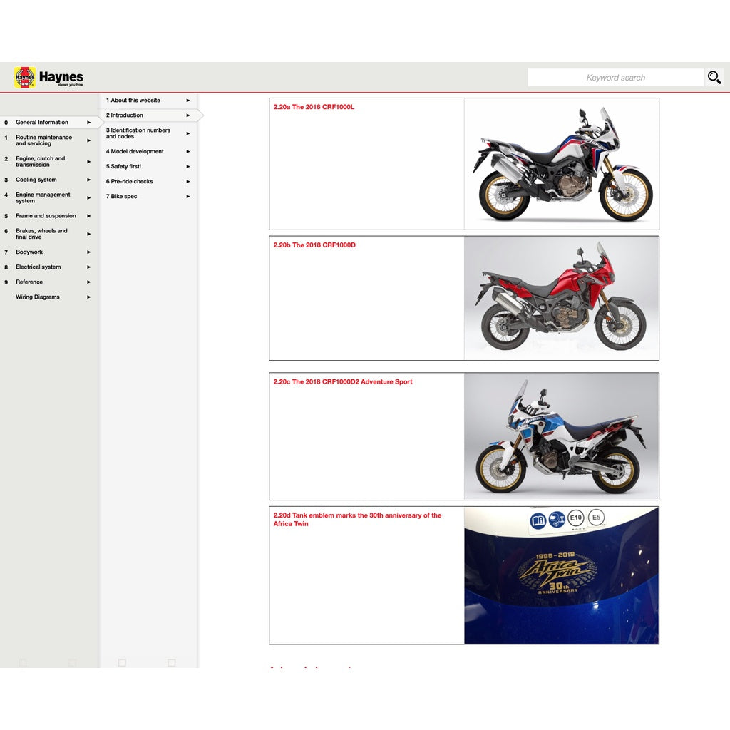HONDA CRF1000 A/A2/D/D2 AFRICA TWIN 2016-2019 Full Manual Set – Repair & Maintenance Manual