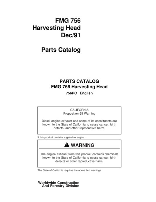 Timberjack 756 Harvesting Heads (SN 33573-) Parts Catalog Manual Workshop Guide