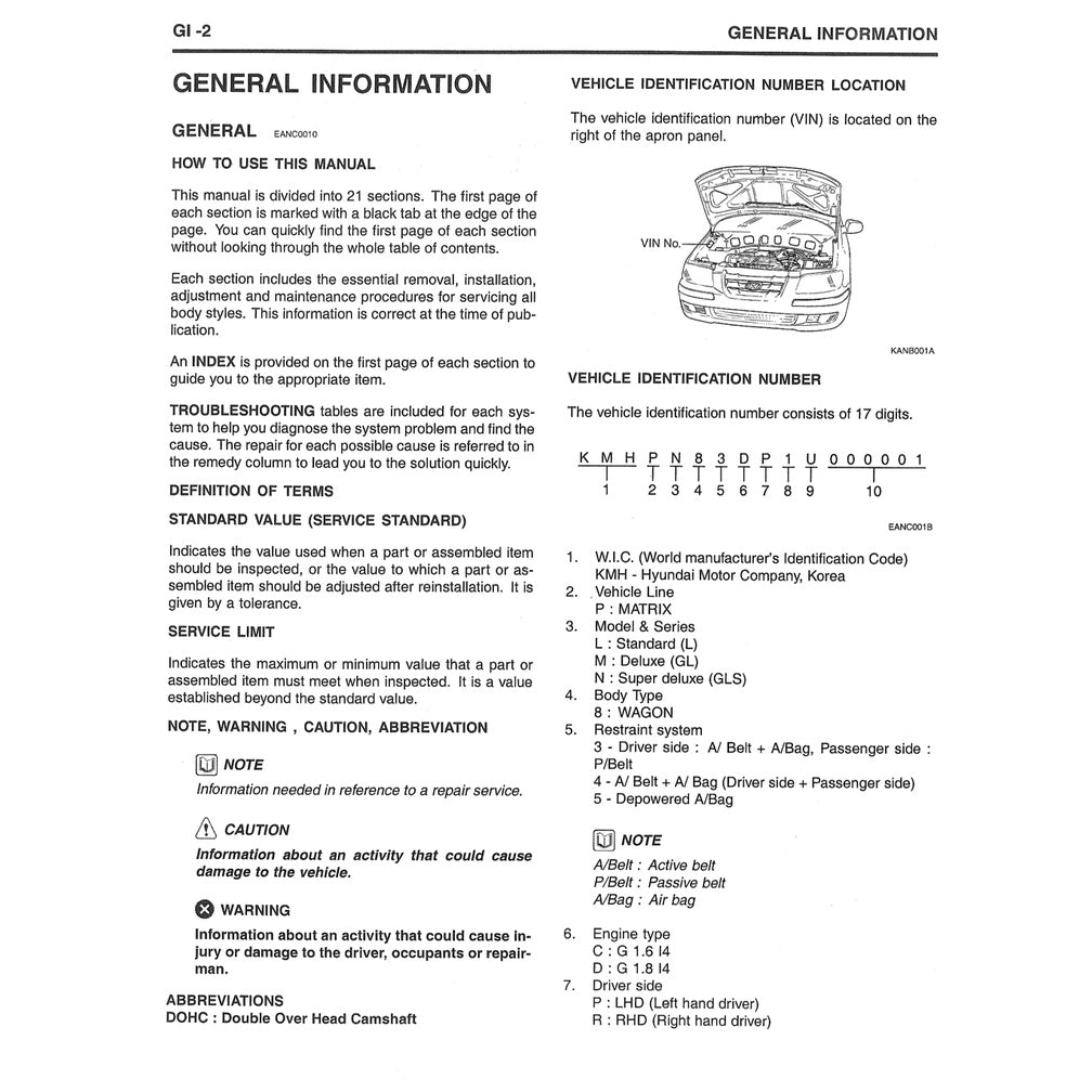 HYUNDAI/INOKOM MATRIX FC 2001-2009 Full Manual Set – Repair & Maintenance Manual and User Handbook