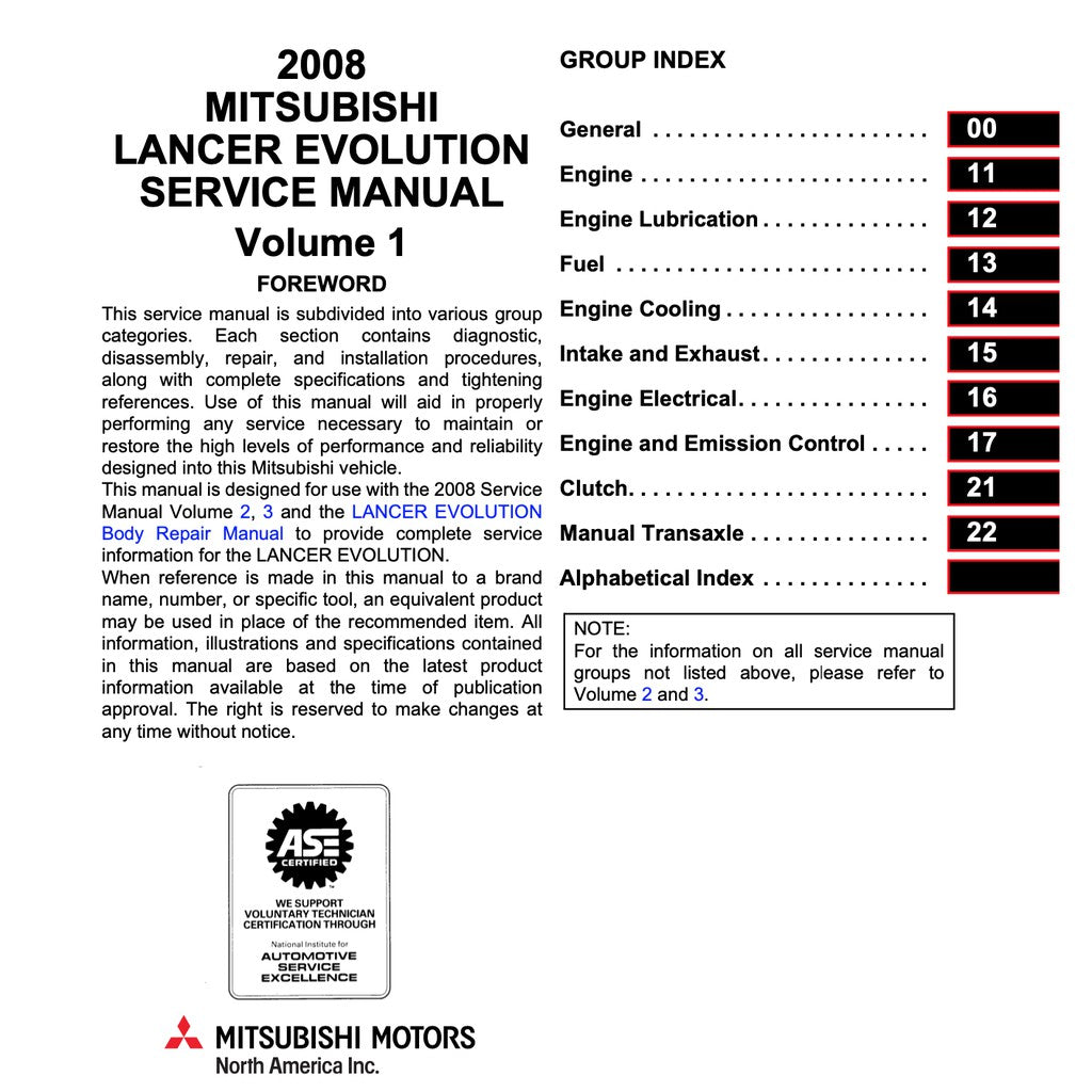 MITSUBISHI LANCER EVO 3,4,5,6,7,8,9,10 1995-2007 Full Manual Set – Repair & Maintenance Manual