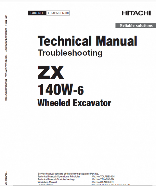 Hitachi ZX140-3 and ZX140-6 Excavator Service Repair Manual Workshop Guide