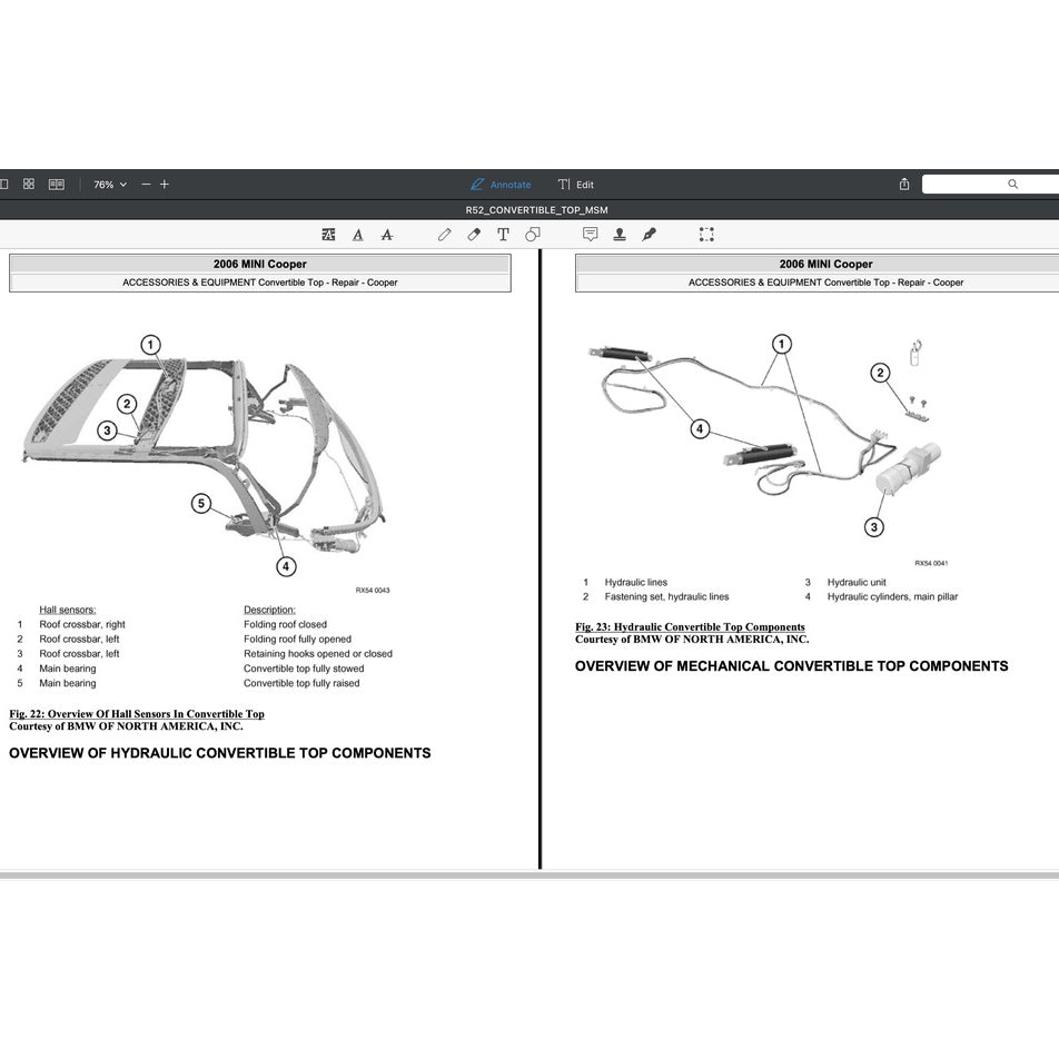Mini Cooper R52 2004-2006 Full Manual Set – CONVERTIBLE TOP SERVICE & REPAIR MANUAL
