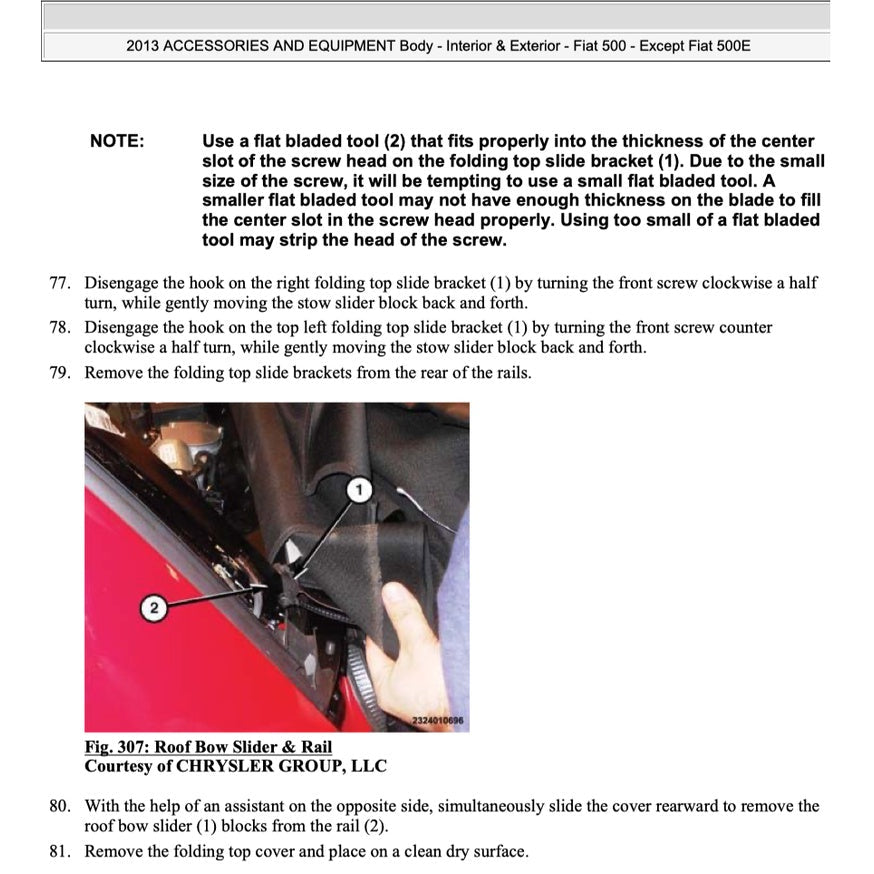 FIAT 500 C 2007-2019 Full Manual Set – CONVERTIBLE ROOF SERVICE & REPAIR MANUAL
