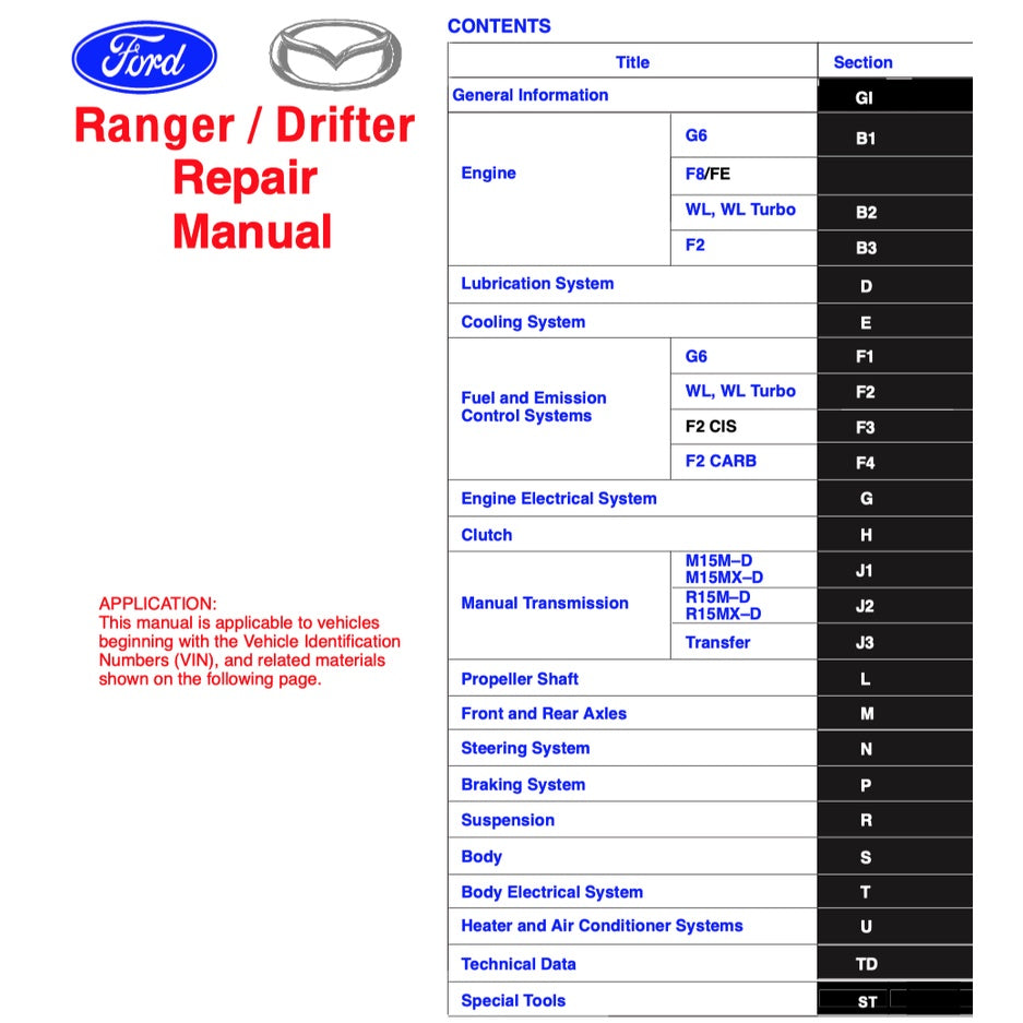 FORD RANGER PE/PG/PH 1998-2005 Full Manual Set – Repair & Maintenance Manual