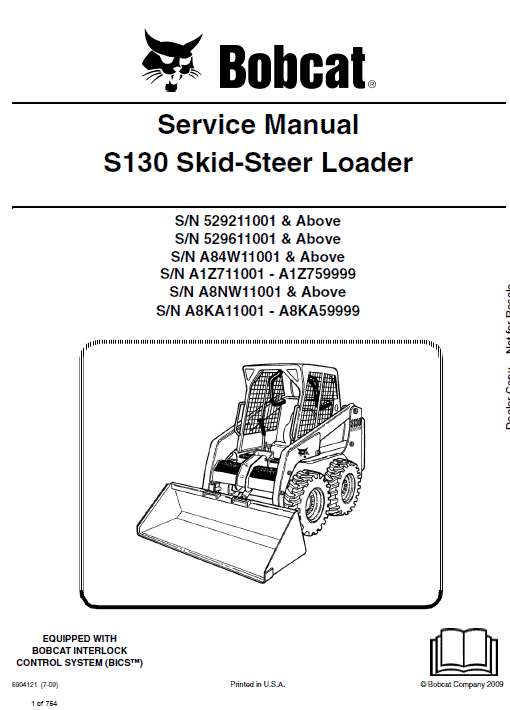 Bobcat S130 Skid-Steer Loader Service Manual Workshop Guide