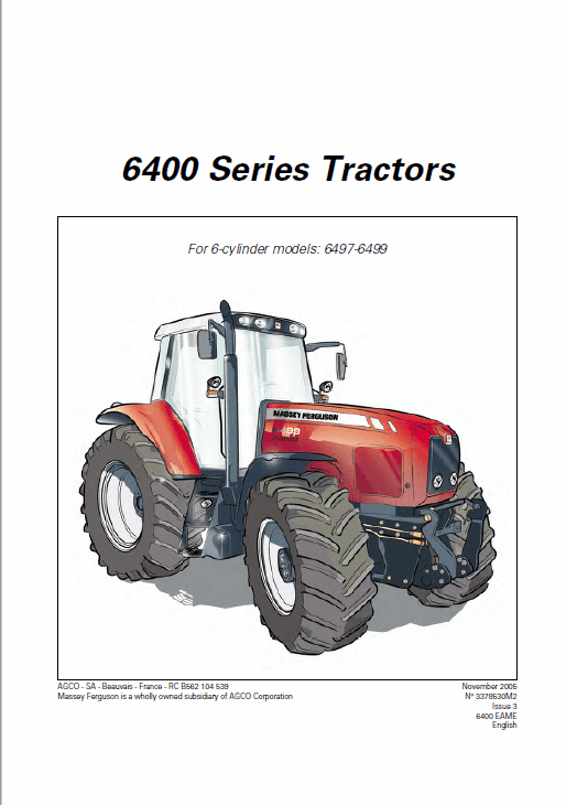 Massey Ferguson 6485, 6490, 6495, 6497, 6499 Tractor Service Manual Workshop Guide