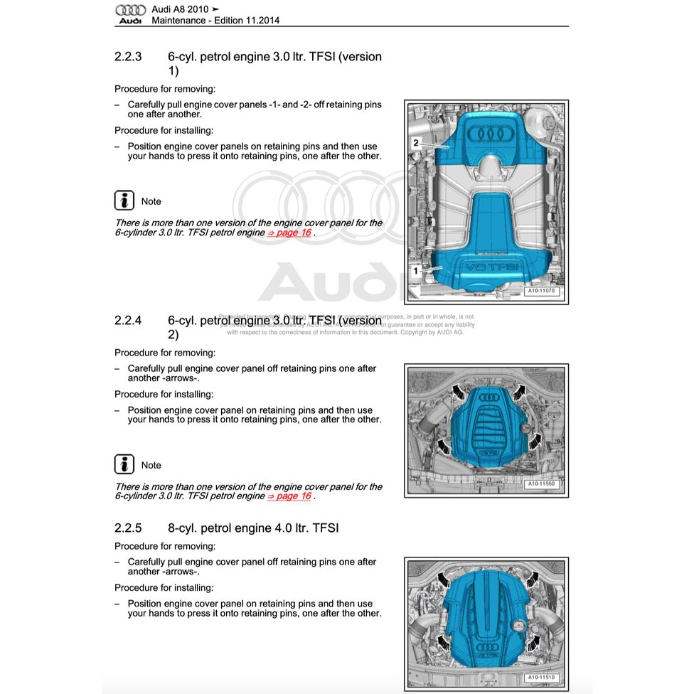 AUDI A8 S8/D4/H4 2010-2017 Full Manual Set – Repair & Maintenance Manual
