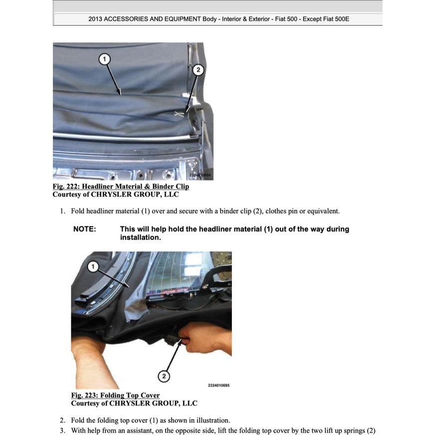 FIAT 500 C 2007-2019 Full Manual Set – CONVERTIBLE ROOF SERVICE & REPAIR MANUAL