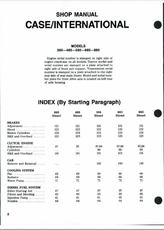 Case 385, 485, 585, 685, 885 Tractors Repair Manual Workshop Guide