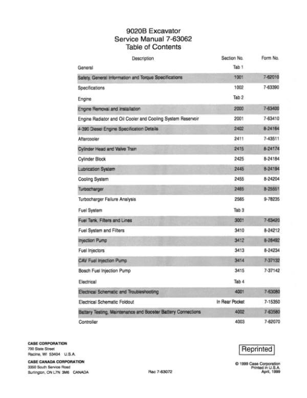 Case 9020B Excavator Service Repair Manual Workshop Guide
