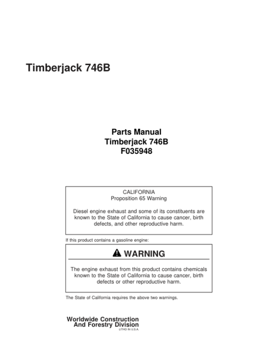 Timberjack 746B Harvesting Heads (SN 34680 -) Parts Catalog Manual – F035948 Workshop Guide