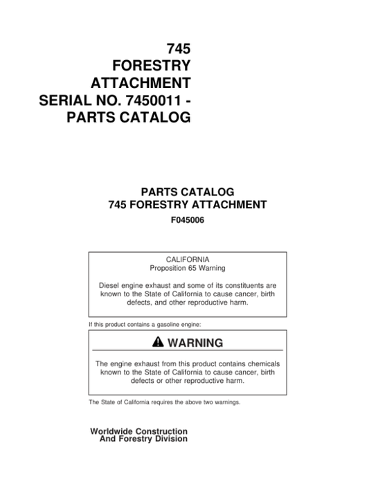 Timberjack 745 Harvesting Heads (SN 7450011- ) Parts Catalog Manual Workshop Guide