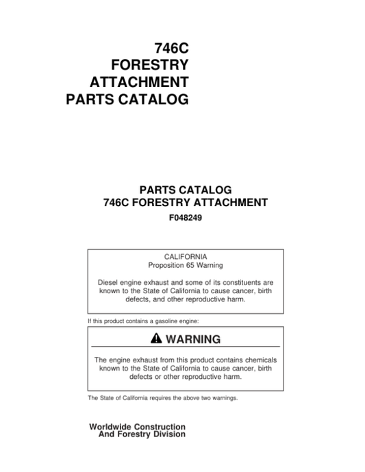 Timberjack 746C Harvesting Heads (SN 36894-) Parts Catalog Manual – F048249 Workshop Guide