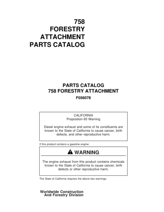 Timberjack 758 Harvesting Heads (SN 7580090–00FX0039) Parts Catalog Manual Workshop Guide