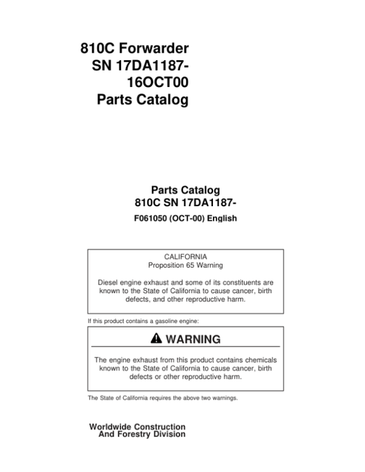 Timberjack 810C Forwarders (SN 17DA1187-) Parts Catalog Manual Workshop Guide