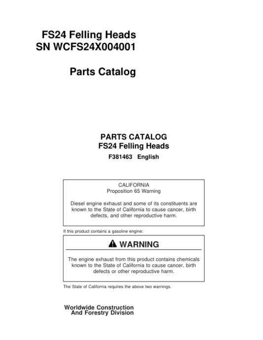 Timberjack FS24 Stt Disc Saw Felling Heads (SN WCFS24X004001) Parts Catalog Manual – F381463 Workshop Guide