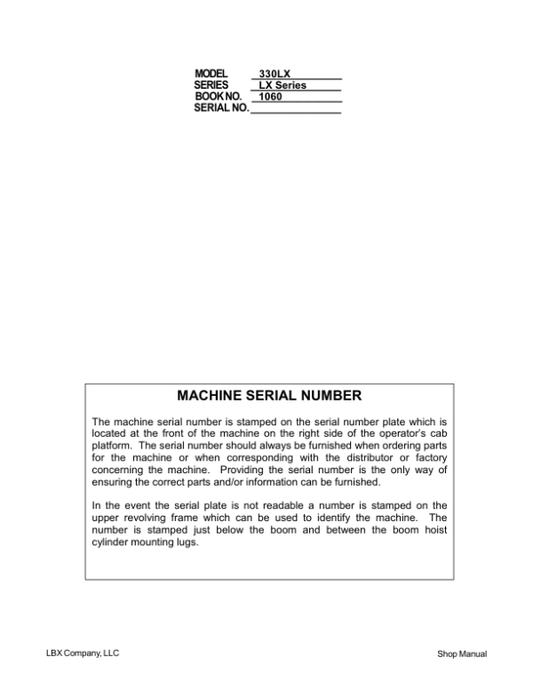 Linkbelt 330LX, 350LX, 370LX Excavator Service Repair Manual Workshop Guide
