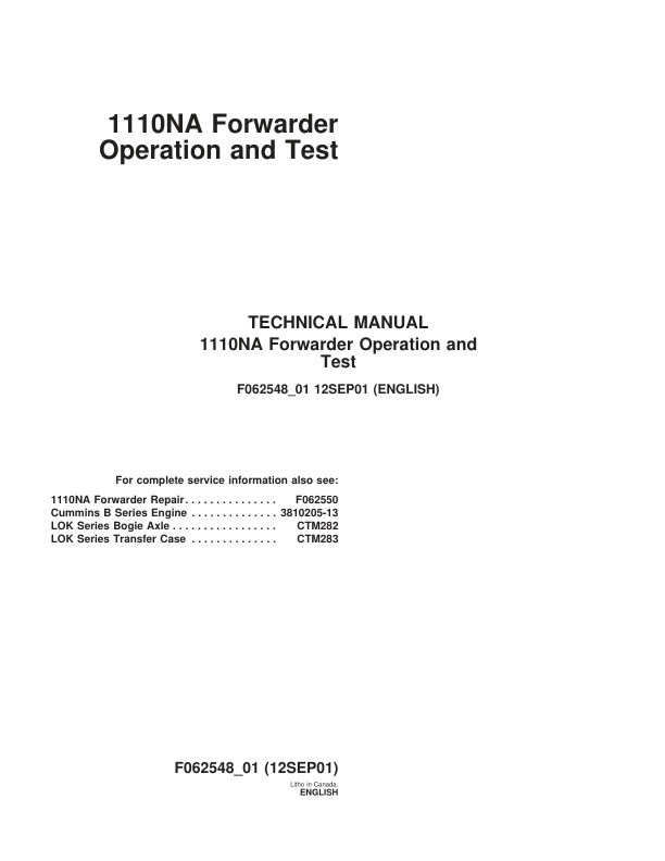 John Deere 1010NA Forwarder Service Repair Manual (TMF062548 & TMF062550) Workshop Guide