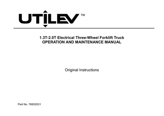 Utilev UT13-20PTE Forklift A377 Series Repair Manual Workshop Guide