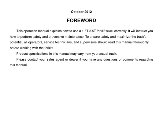 Utilev UT15-18P Forklift A266 Series Repair Manual Workshop Guide