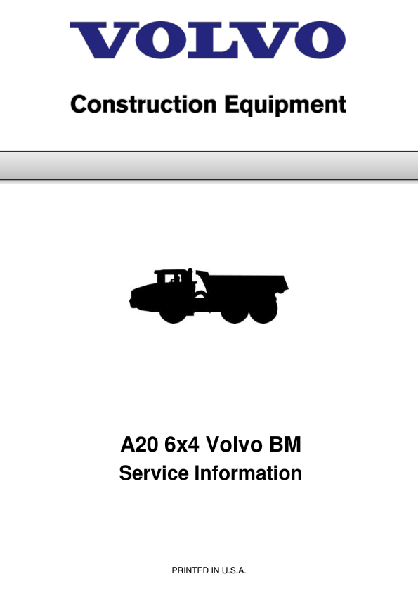 Volvo A20 6×4 BM Articulated Dump Truck Repair Service Manual Workshop Guide