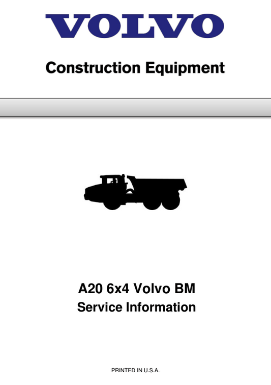Volvo A20 6×4 BM Articulated Dump Truck Repair Service Manual Workshop Guide