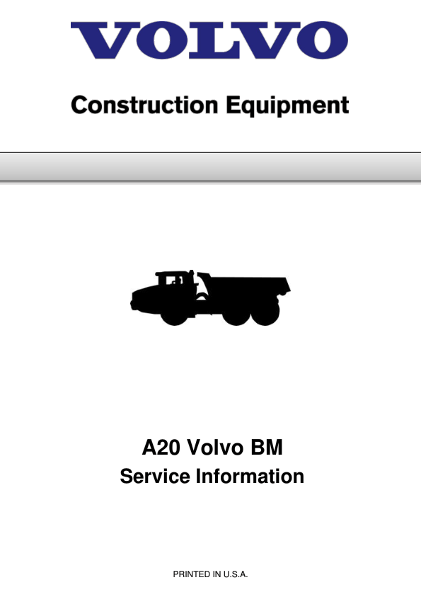 Volvo A20 BM Articulated Dump Truck Repair Service Manual Workshop Guide