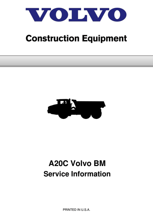 Volvo A20C BM Articulated Dump Truck Repair Service Manual Workshop Guide