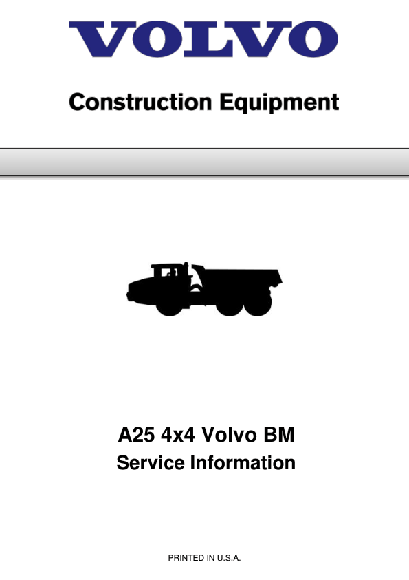 Volvo A25 4×4 BM Articulated Dump Truck Repair Service Manual Workshop Guide