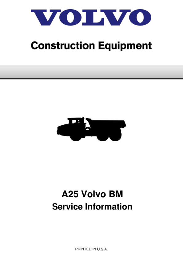 Volvo A25 BM Articulated Dump Truck Repair Service Manual Workshop Guide