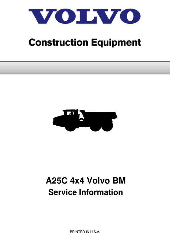 Volvo A25C 4×4 BM Articulated Dump Truck Repair Service Manual Workshop Guide