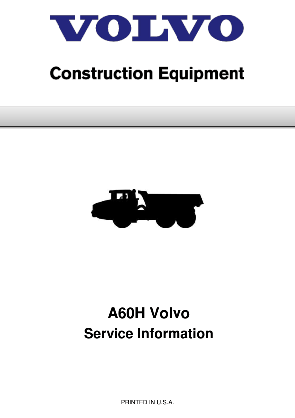 Volvo A60H Articulated Dump Truck Repair Service Manual Workshop Guide