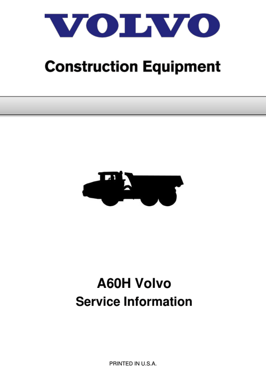 Volvo A60H Articulated Dump Truck Repair Service Manual Workshop Guide