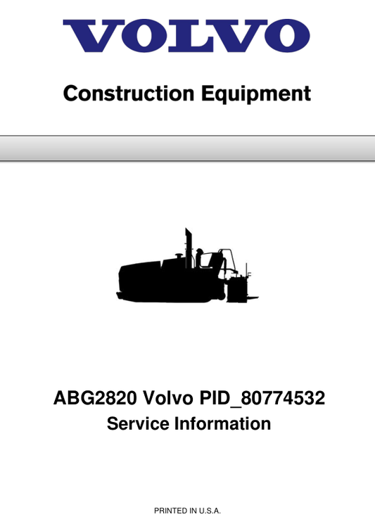 Volvo ABG2820 Pavers Repair Service Manual Workshop Guide