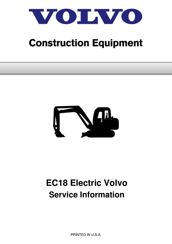 Volvo EC18 Electric Compact Excavator Repair Service Manual Workshop Guide