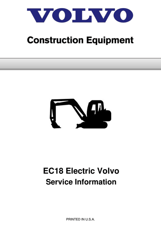 Volvo EC18 Electric Compact Excavator Repair Service Manual Workshop Guide