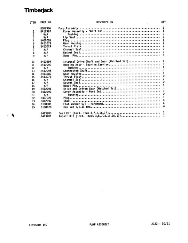 Timberjack T25, 2515, 2518, 2520 Tracked Feller Bunchers (SN C94001-C95053) Parts Catalog Manual – WCC94009 Workshop Guide