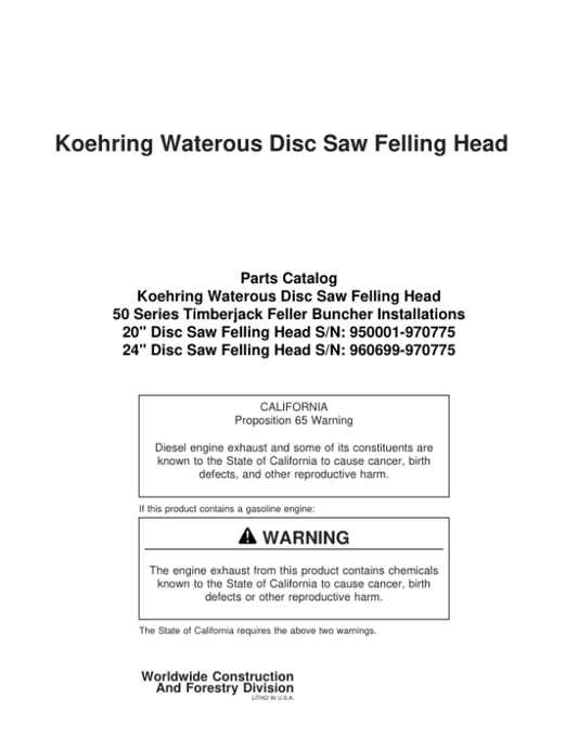 Timberjack 850, 950 Tracked Feller Bunchers (SN 950001-970775 & 969127-10BA1293) Parts Catalog Manual – WCF284356 Workshop Guide