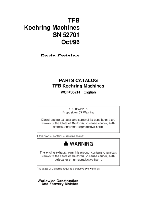 Timberjack Tracked Feller Bunchers (SN 52701, OCT/96) Parts Catalog Manual – WCF435214 Workshop Guide