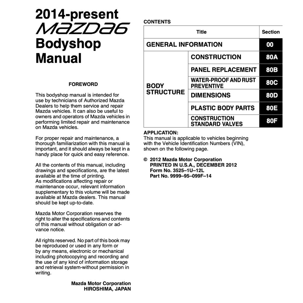 MAZDA 6 GJ1 2013-2021 Full Manual Set – Repair & Maintenance Manual