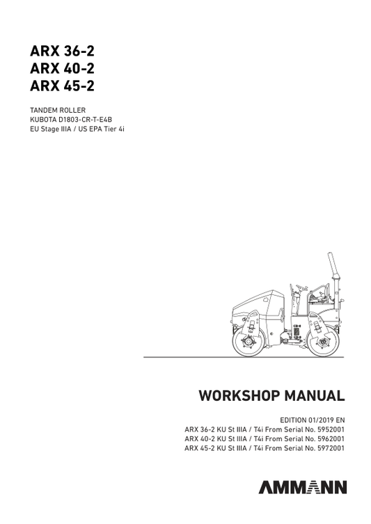 Ammann ARX 36-2, ARX 36-2C Tandem Roller Workshop Repair Manual Workshop Guide