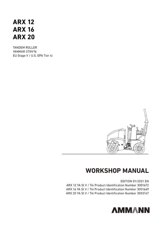 Ammann ARX 26, ARX 26 K, ARX 36, ARX 40, ARX 40 K, ARX 45 Tandem Roller Workshop Repair Manual Workshop Guide
