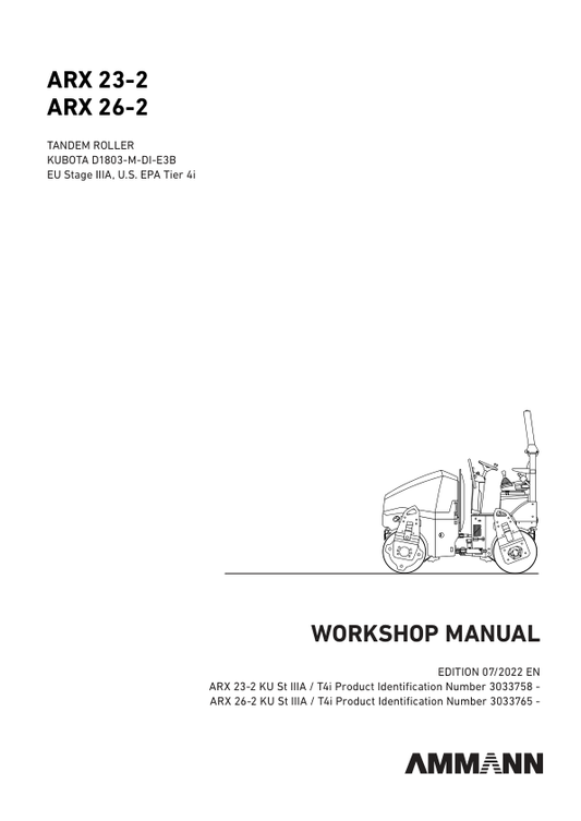Ammann ARX 26-2, ARX 26-2C Tandem Roller Workshop Repair Manual Workshop Guide