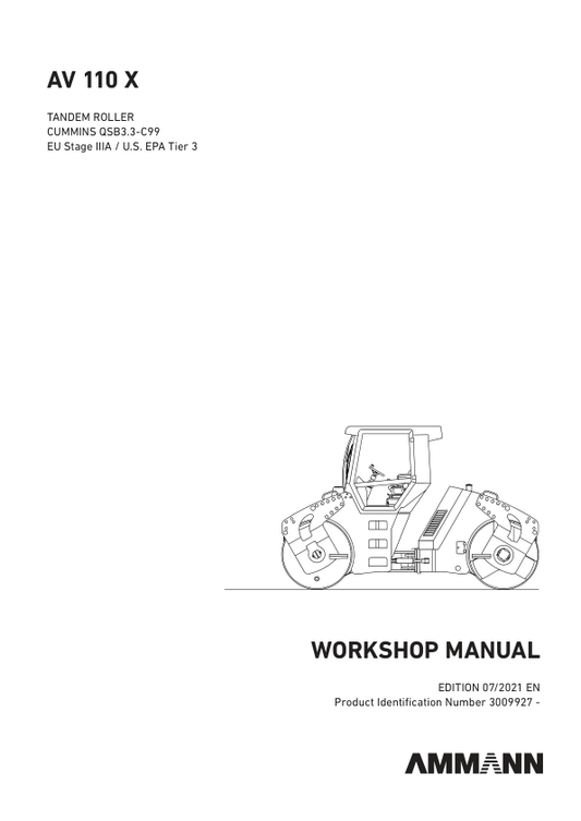 Ammann AV 110 X, AV 110 X4 Heavy Tandem Roller Workshop Repair Manual Workshop Guide