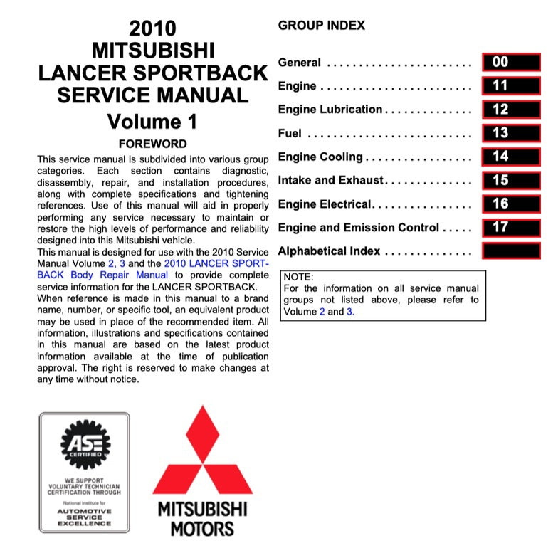 MITSUBISHI LANCER SPORTBACK 2010-2012 Full Manual Set – Repair & Maintenance Manual