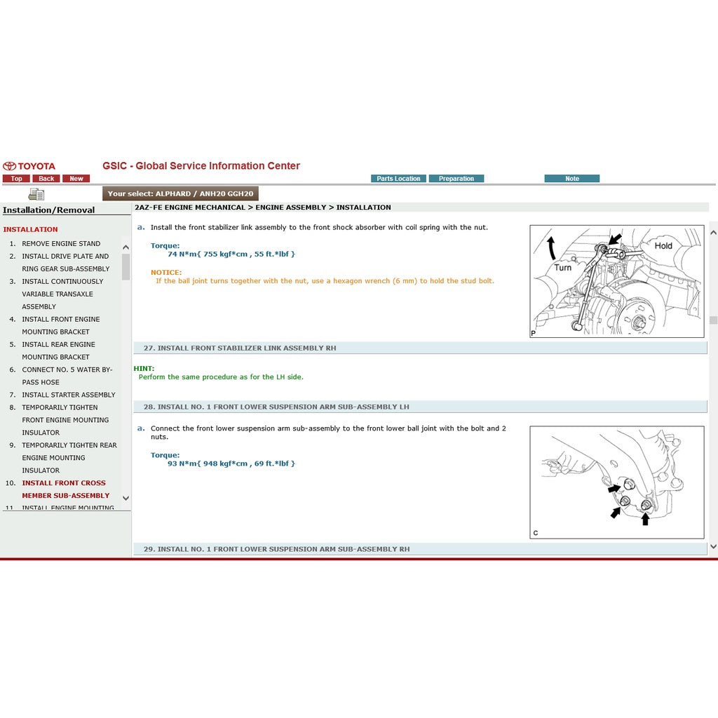 TOYOTA ALPHARD / VELLFIRE ANH20/GGH20 2008-2015 Full Manual Set – Repair & Maintenance Manual