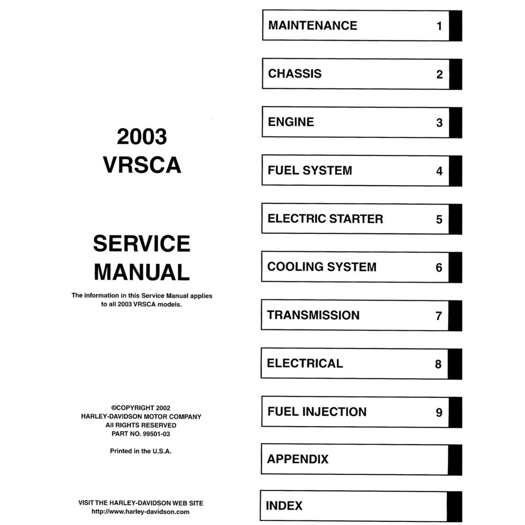HARLEY DAVIDSON V-ROD VRSCA 2002-2003 Full Manual Set – Repair & Maintenance Manual and Spare Parts Catalog