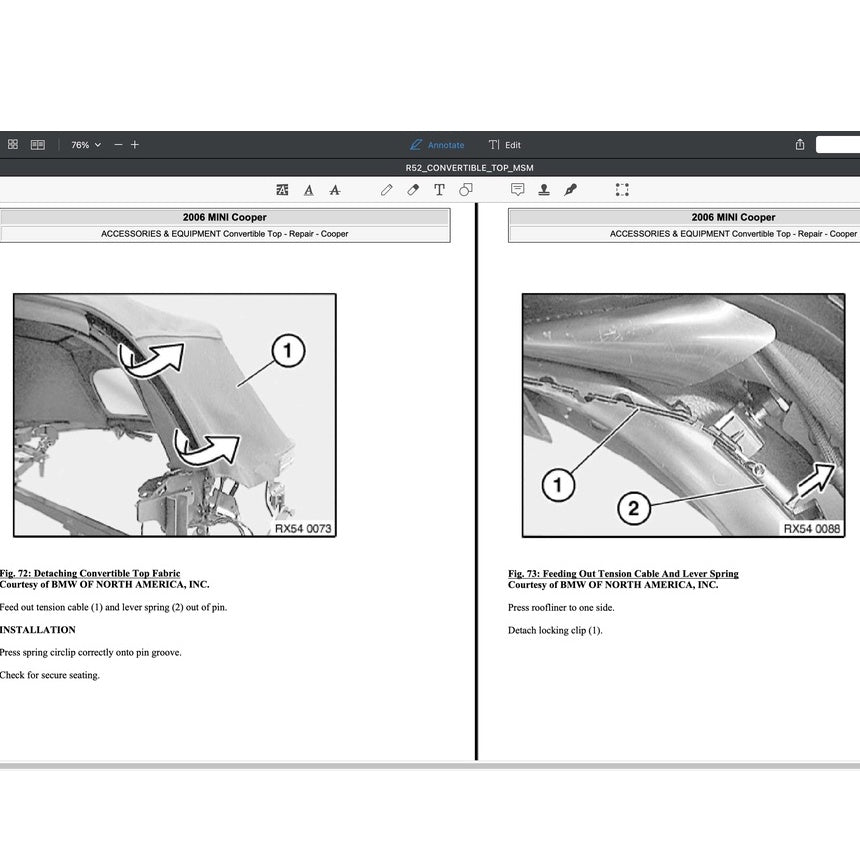 Mini Cooper R52 2004-2006 Full Manual Set – CONVERTIBLE TOP SERVICE & REPAIR MANUAL